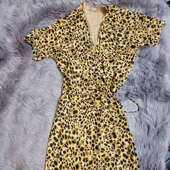 Aritzia Babaton Animal Print Yellow Wrap Dress (XS) - Picture 4 of 4